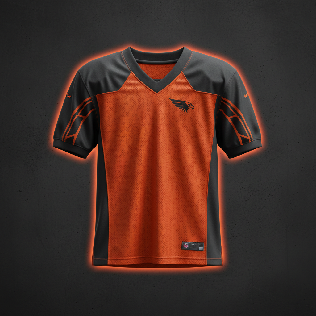 Alconbury Blackhawks orange home American football jersey with charcoal sleeves